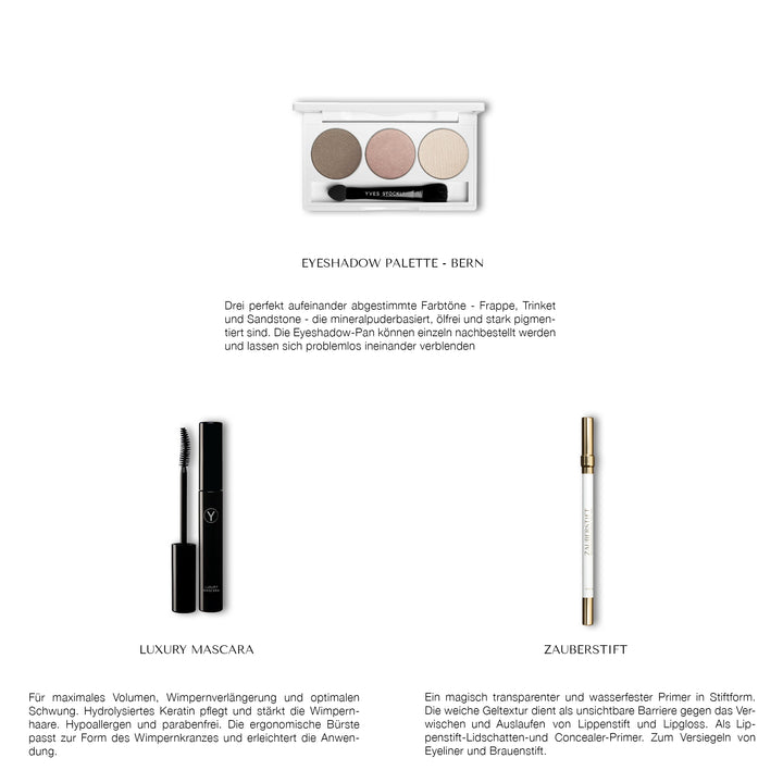 Yves Stöckli Makeup Eyeshadow, Mascara, Zauberstift mit Erklärungen